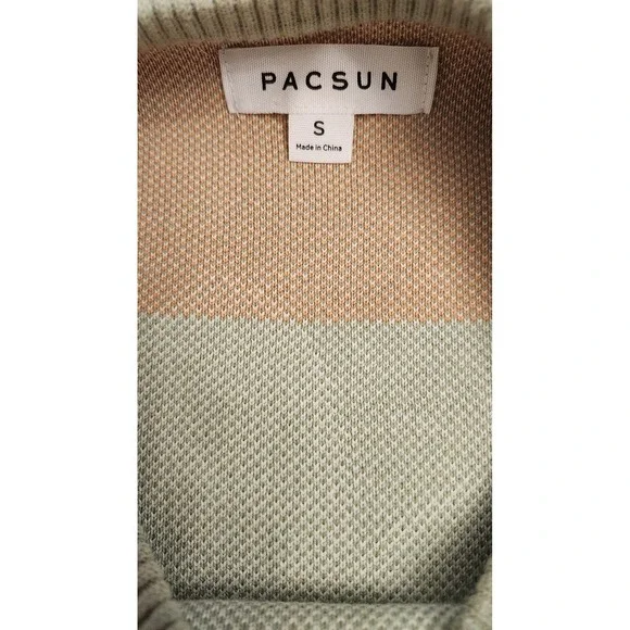PacSun Sweater Mens Small‎ Sage Green Crewneck Knit Daisy Yin Yang Pullover - Picture 3 of 14